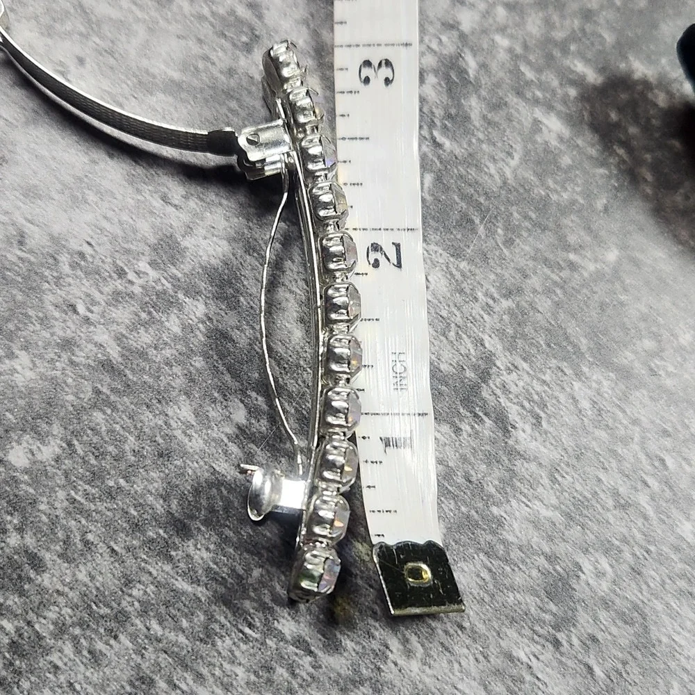 Vintage Aurora Borealis AB Rhinestone Double Row Hair Barrette Silver Tone Clip